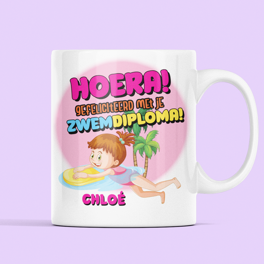 Zwemdiploma Mok Meisje personaliseren en bedrukken bij JouwMok.nl