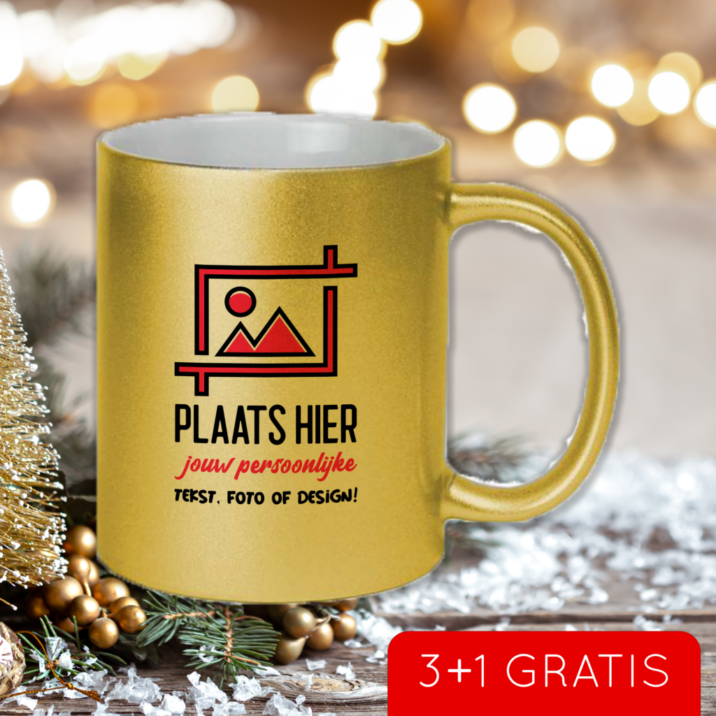 Gouden Kerst Mok 3+1 gratis