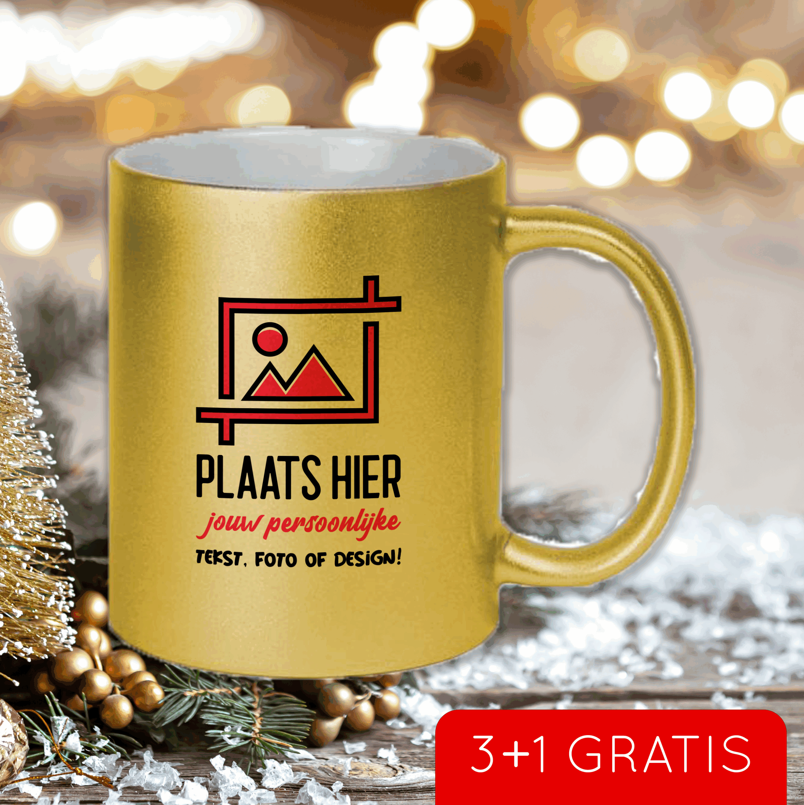Gouden Kerst Mok 3+1 gratis