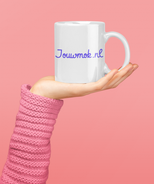Bedrukte mok met foto en tekst